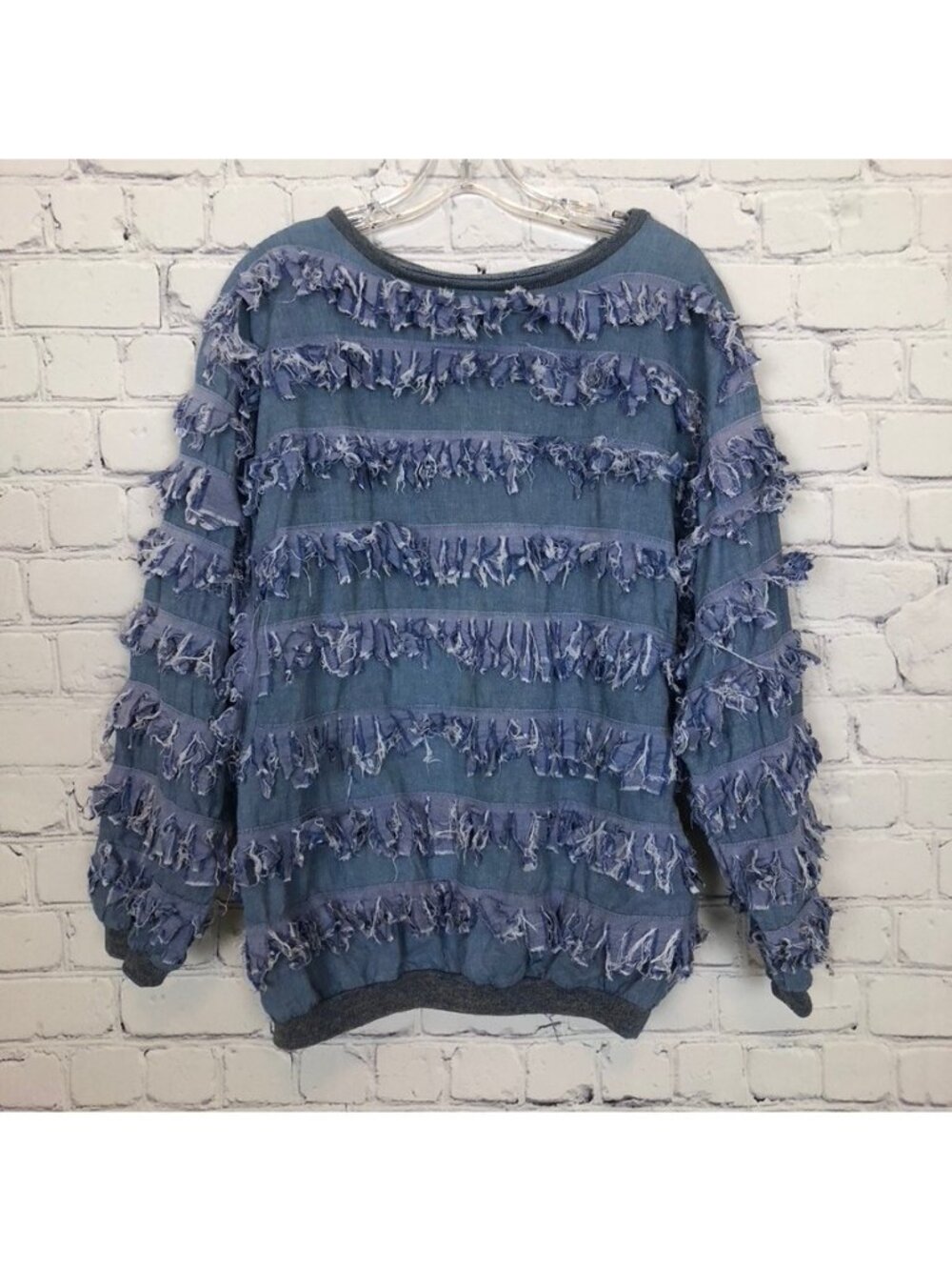 Paula Sweet Muslin Mink Blue Fringe Top Size M